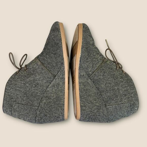 TOMS Womens Size 7 Wedge Heel Ankle Boots Desert Taupe Olive Herringbone Fabric - Picture 6 of 12